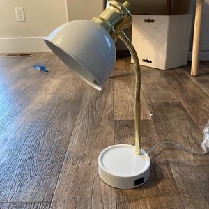 White and Gold Charging Lamp with Outlet in Base - NEW